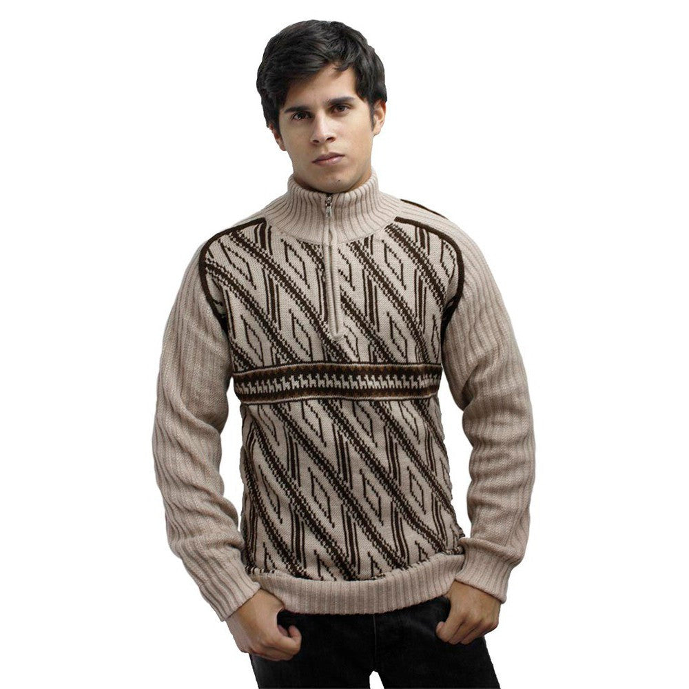 Men's Half Zip Alpaca Wool Sweater Size M Beige