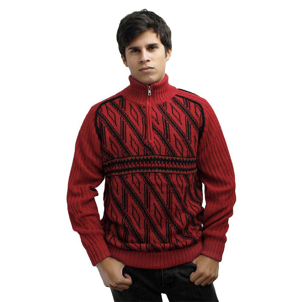 Men's Half Zip Alpaca Wool Sweater Size M Red