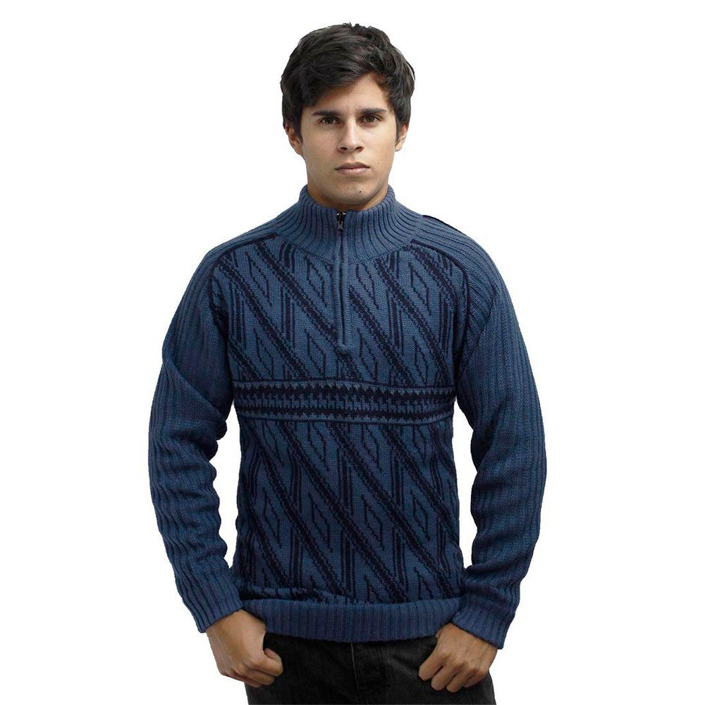 Men's Half Zip Alpaca Wool Sweater Size L Steel Blue