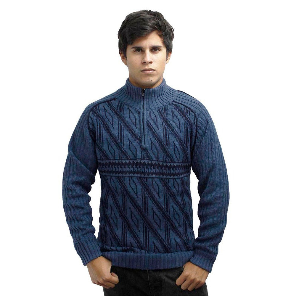 Men's Half Zip Alpaca Wool Sweater Size XL Steel Blue