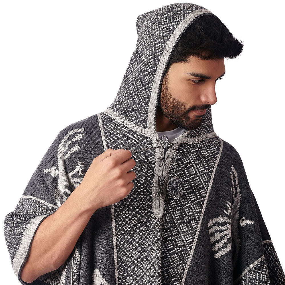 Gamboa Alpaca Warme en Zachte Peruaanse Poncho voor Heren - Geometrisch Gamboa Alpaca Warme en Zachte Peruaanse Poncho voor Heren - Geometrisch