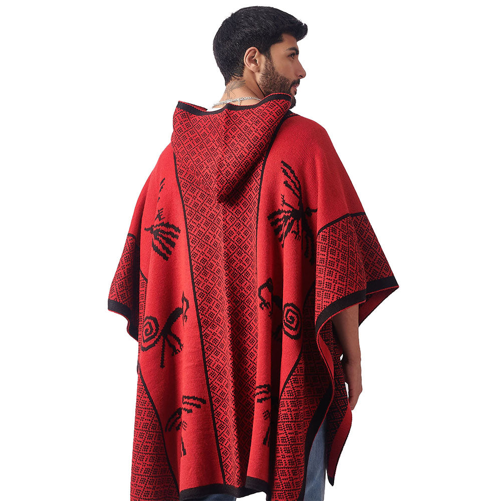 pothead poncho Alpaca Wool Hooded Poncho Unisex Nazca Lines Gray/Silver
