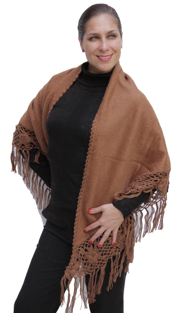 Alpaca Wool Winter Shawl Wrap Crocheted Fringe Triangular Shape