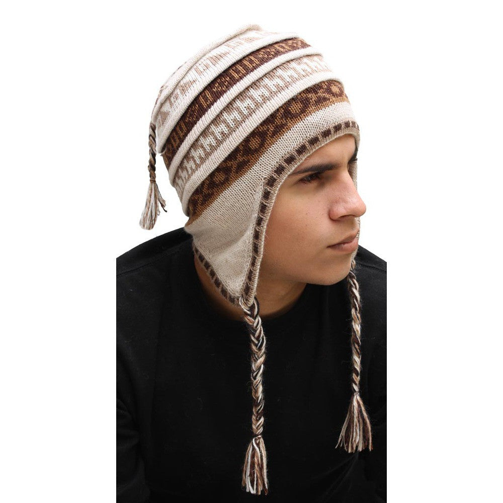 Superfine 100% Alpaca Wool Handmade Intarsia Chullo Ski Hat Beanie Avi